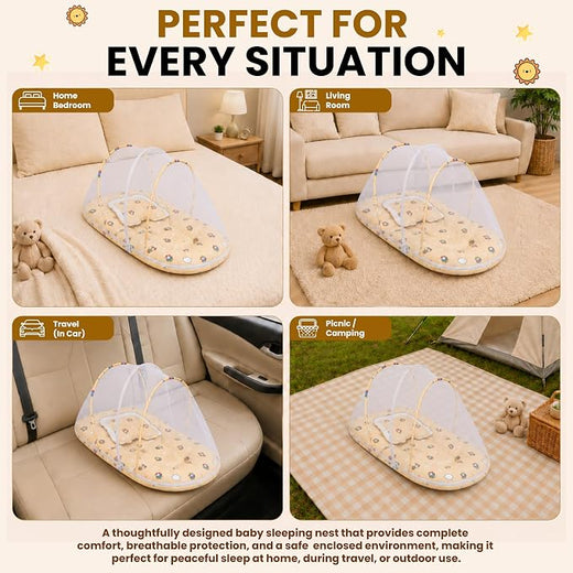 Baby Bedding Set for New Baby, Babies Bedding with Mosquito Net & Cotton Pillow for 0-12 Months
